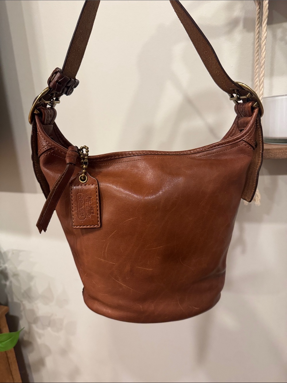 Coach Cognac Leather Shoulder Bucket Bag